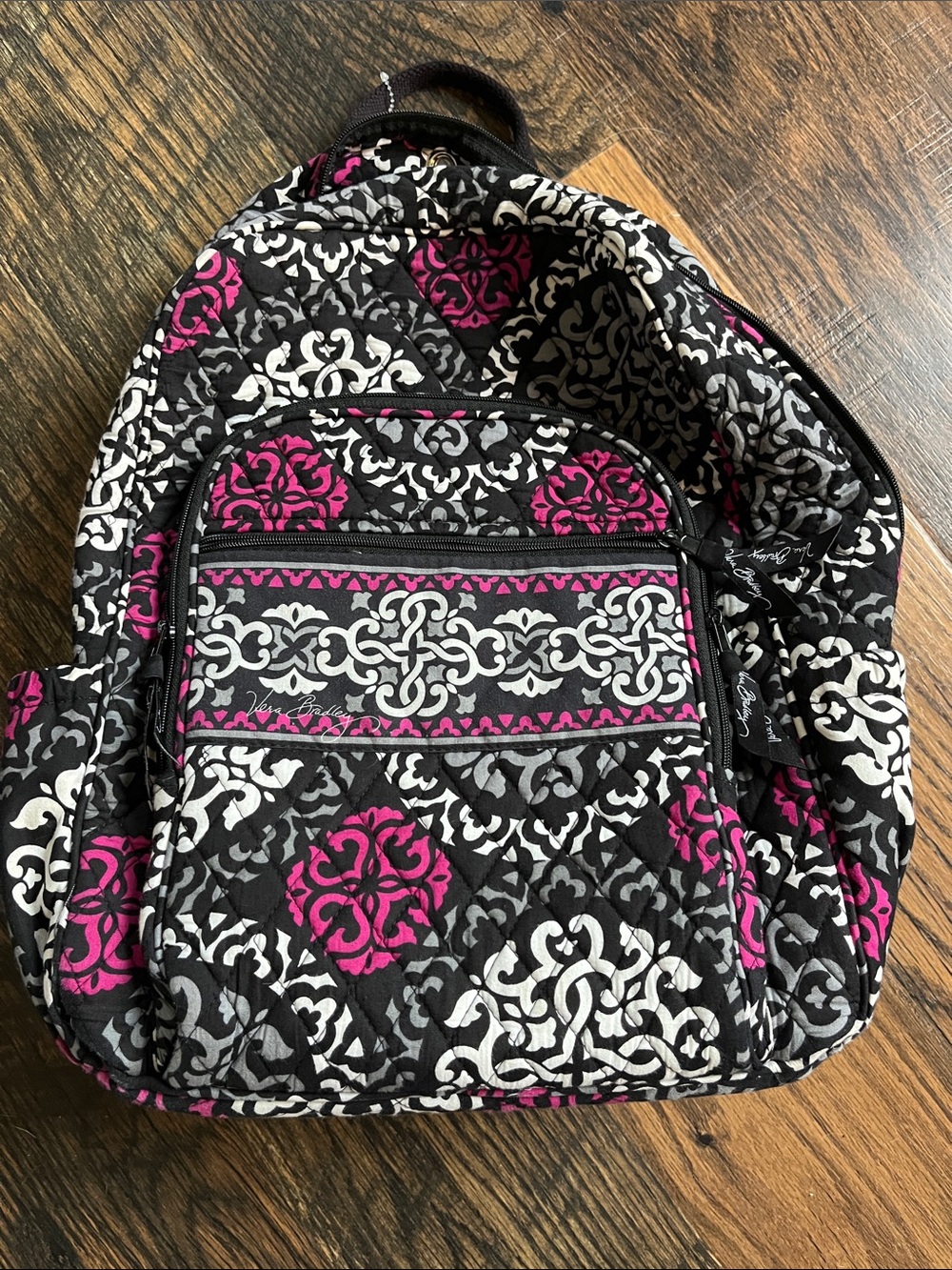 Vera Bradley Quilted Patterned Women's Backpack - Black, White & Magenta